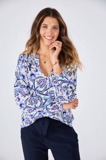 Lieblingsstück Print Bluse mit Bindebändern am Arm Flash Sale