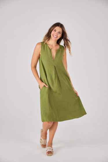 Lieblingsstück Ärmelloses Leinenkleid mit Falte Neueste Mode