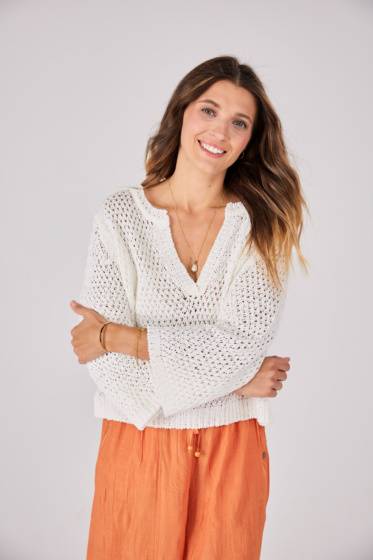 Lieblingsstück Lochstrick Pullover mit V-Ausschnitt Sonderangebote