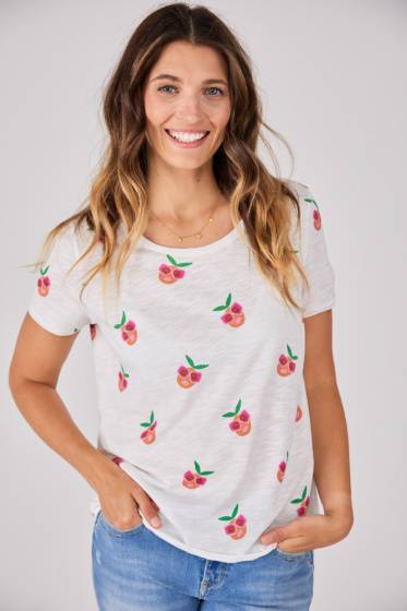 Lieblingsstück T-Shirt mit Allover Pfirsichmotiv Zeitbegrenzte Promotion