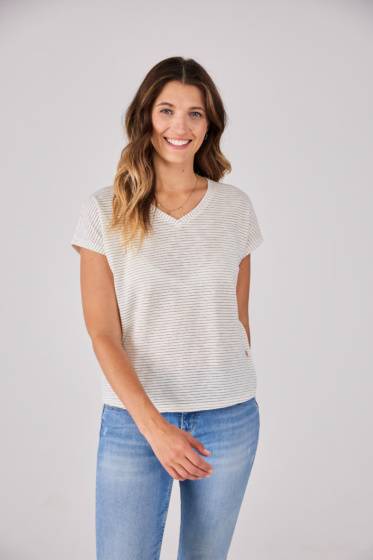 Lieblingsstück Gestreiftes T-Shirt mit V-Ausschnitt Bis zu 60% Rabatt