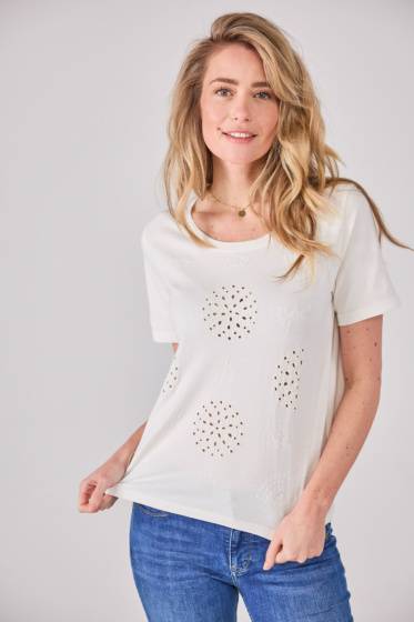 Lieblingsstück T-Shirt mit Lochmuster und Stickerei Bis zu 65% Rabatt