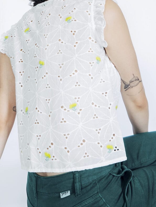 Mademoiselle YéYé Broderie Anglaise Top mit Stickerei aus Baumwolle Lagerräumung