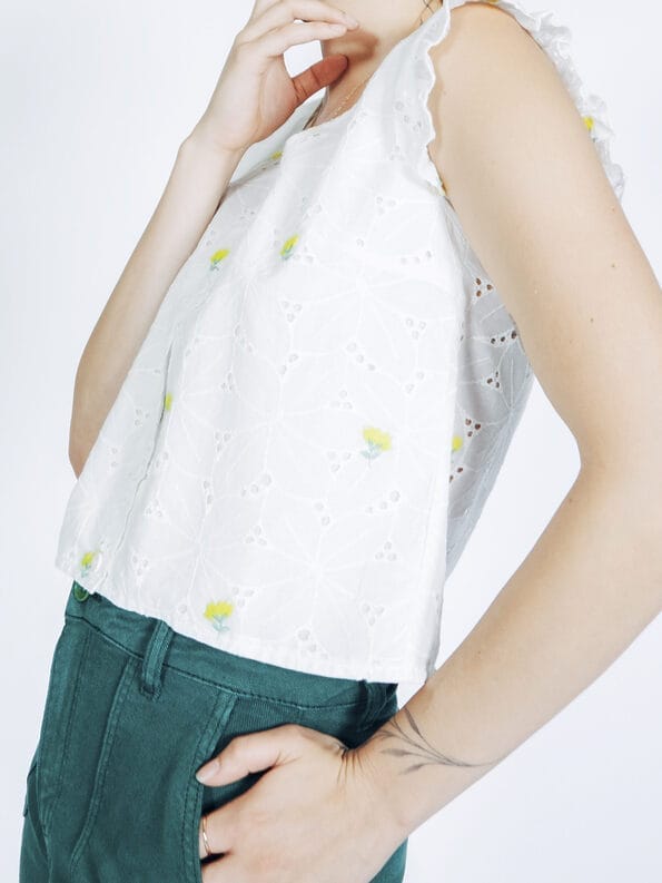 Mademoiselle YéYé Broderie Anglaise Top mit Stickerei aus Baumwolle Lagerräumung