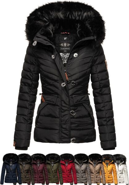 Marikoo Navahoo Wisteriaa Damen Winter Steppjacke mit Kapuze und Fellkragen