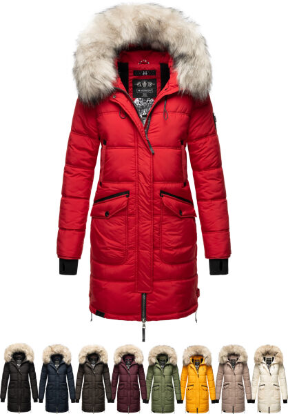 Marikoo Chaskaa Damen lange Winter Steppjacke mit KunstfellKragen Bestseller