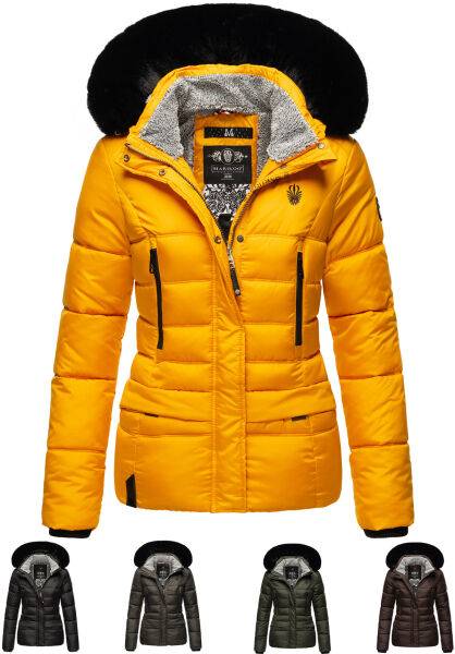 Marikoo Loveleen Damen Winter Steppjacke mit Teddyfell und Fellkragen Räumungsverkauf