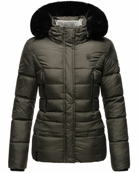 Marikoo Loveleen Damen Winter Steppjacke mit Teddyfell und Fellkragen Räumungsverkauf