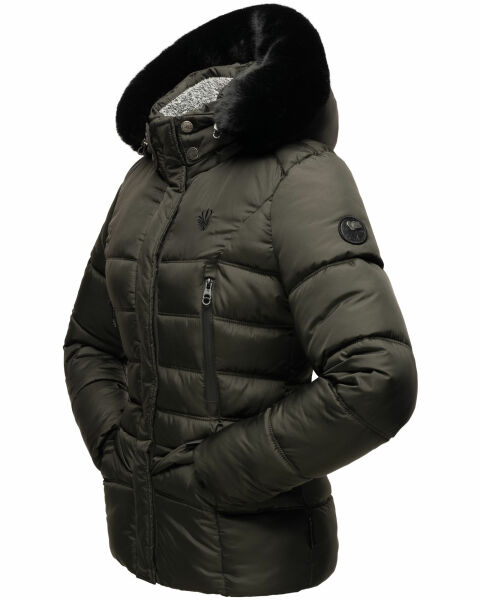Marikoo Loveleen Damen Winter Steppjacke mit Teddyfell und Fellkragen Räumungsverkauf