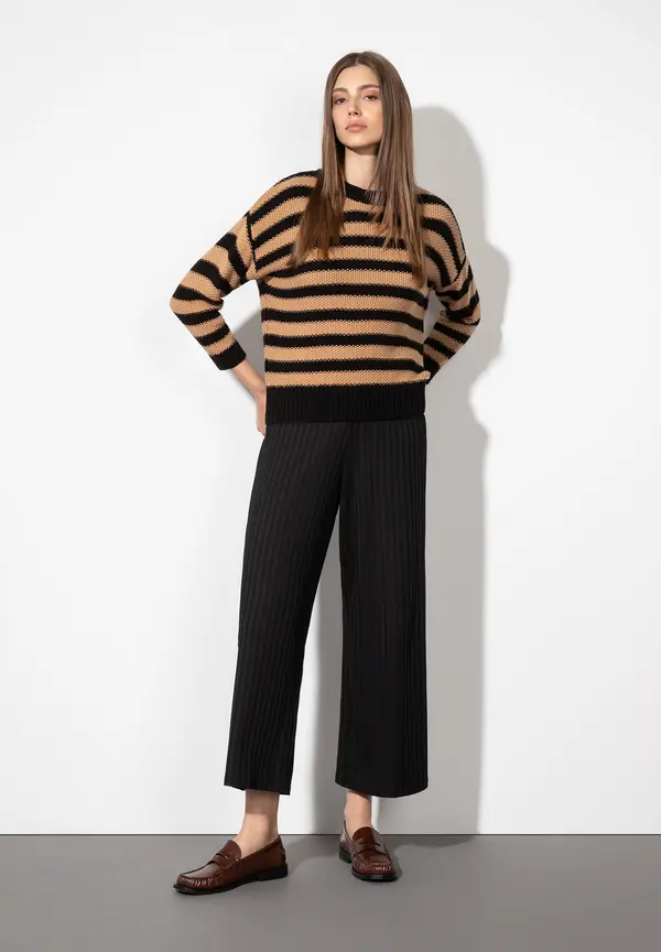 More & More Strukturpullover mit Streifen, schwarz/beige Begrenztes Angebot