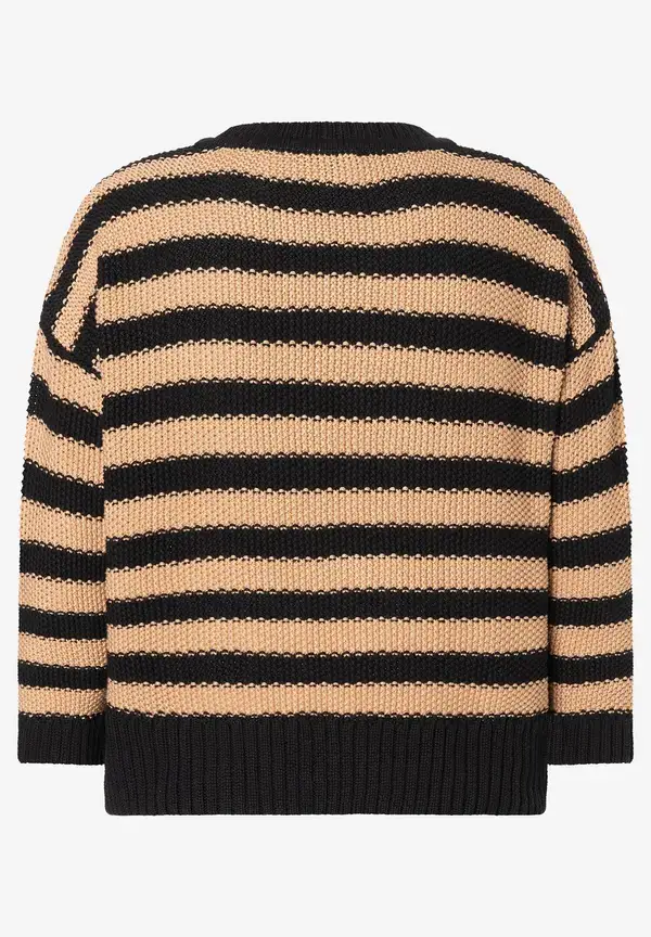 More & More Strukturpullover mit Streifen, schwarz/beige Begrenztes Angebot