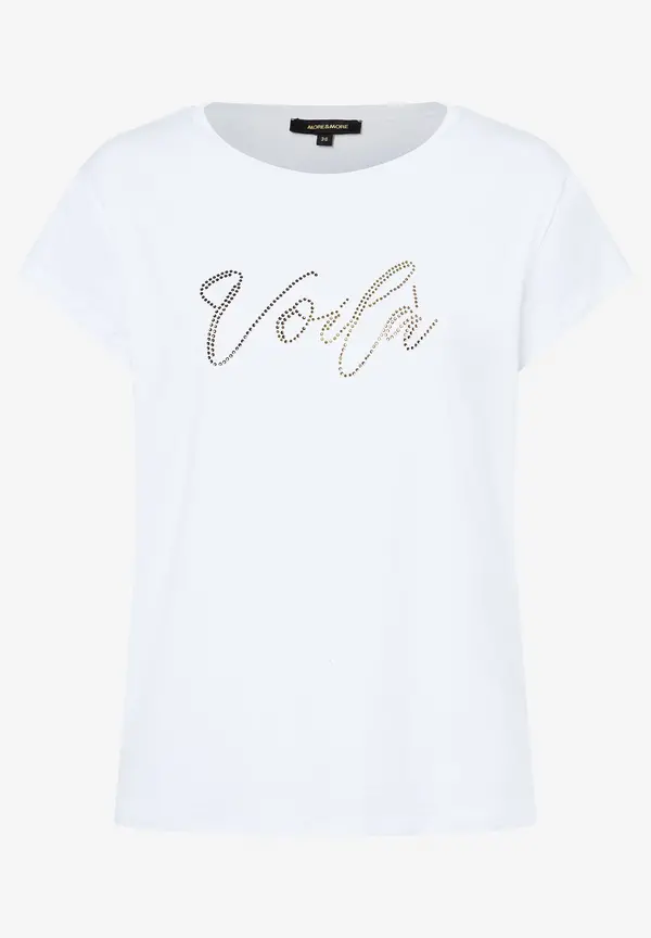 More & More T-Shirt mit Strass-Schriftzug, weiß Super Sparpreis