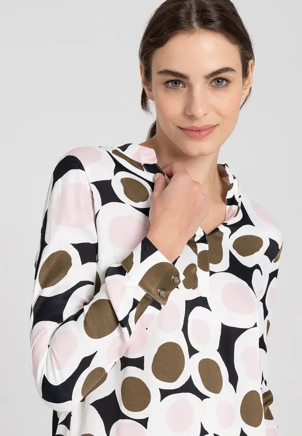 More & More Printbluse, rosé/olive/schwarz, Herbst-Kollektion 2025