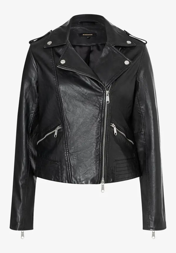 More & More Biker-Lederjacke, schwarz, Herbst-Kollektion Begrenztes Angebot