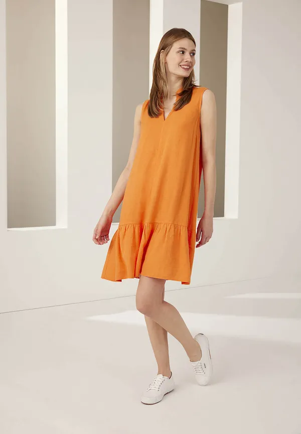 More & More Leinen/Viskose Kleid, fresh orange, Sommer-Kollektion Sonderangebot der Fabrik