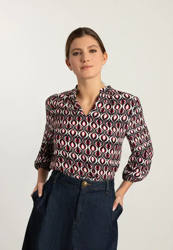 More & More Viskosebluse, grafischer Print, marine/rot, Frühjahrs-Kollektion Kostenloser Versand international
