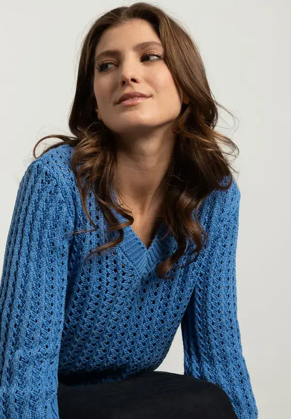More & More Ajour Pullover mit 3/4 Arm, blue breeze, Frühjahrs-Kollektion Hotsell