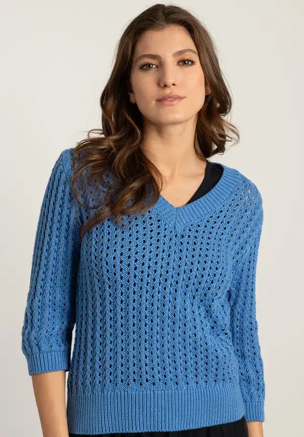 More & More Ajour Pullover mit 3/4 Arm, blue breeze, Frühjahrs-Kollektion Hotsell