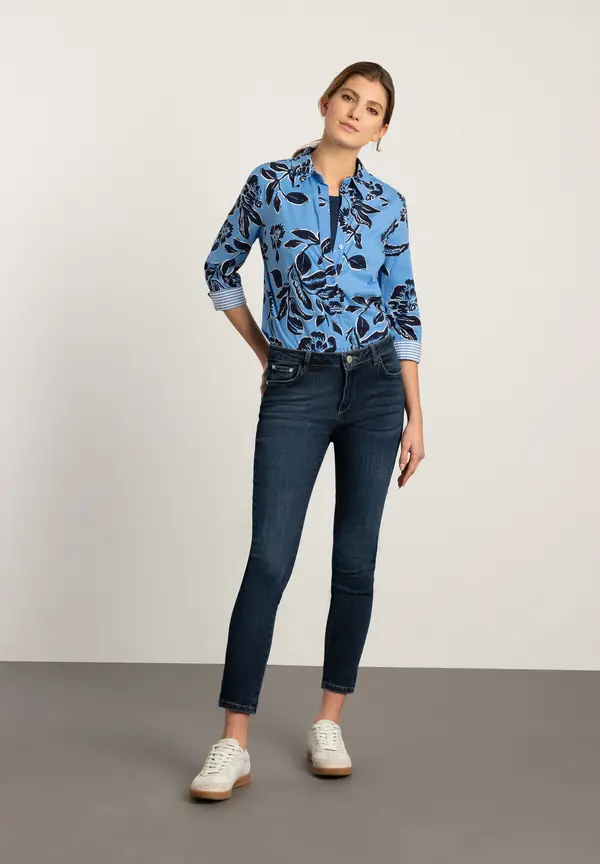 More & More Hemdbluse, Flowerprint, hellblau/marine, Frühjahrs-Kollektion Günstig kaufen