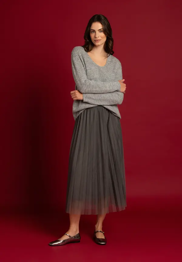 More & More V-Neck Pullover, grau, Herbst-Kollektion Begrenzte Freigabe