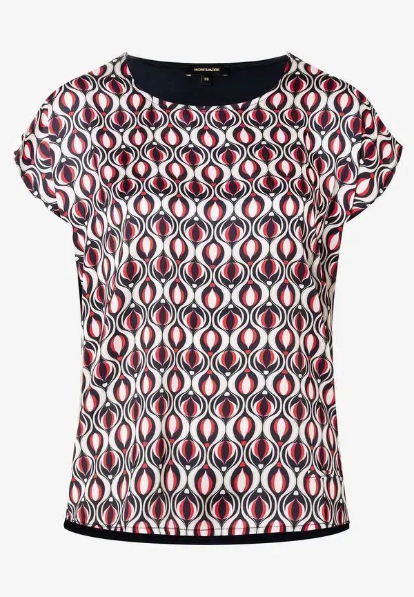 More & More Blusenshirt, grafischer Print, marine/rot, Frühjahrs-Kollektion Heißer Verkauf
