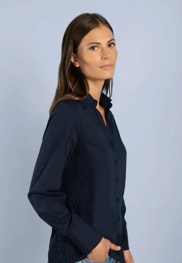 More & More Hemdbluse mit Smok-Einsatz, marine Outlet