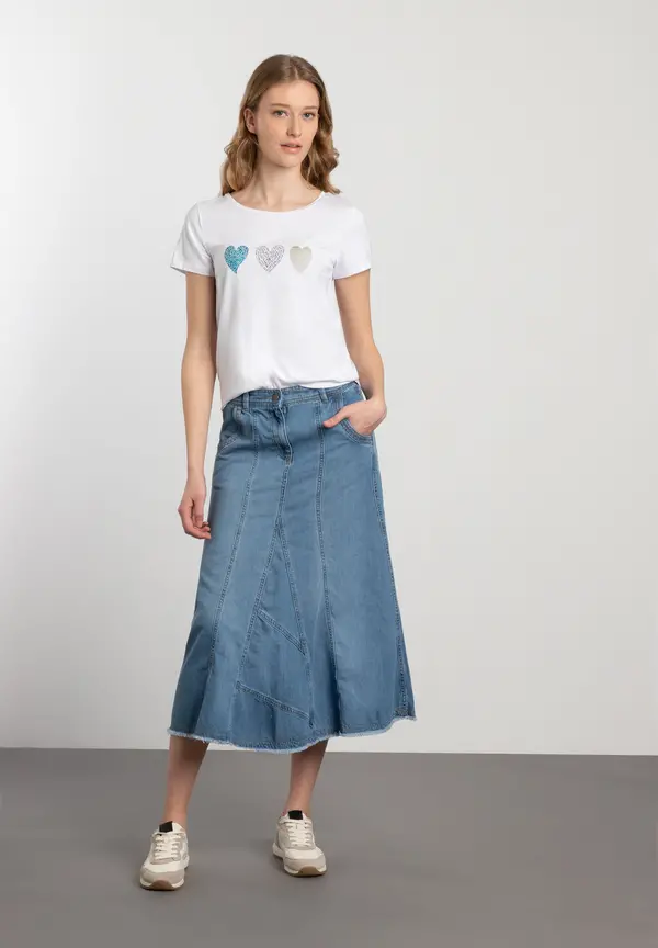 More & More T-Shirt mit Herz-Print, weiß, Frühjahrs-Kollektion Günstig kaufen