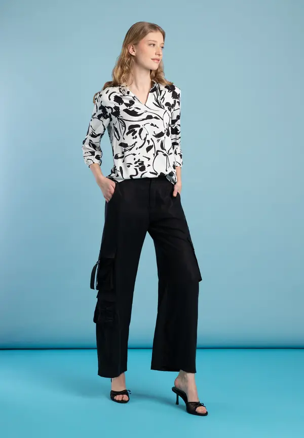 More & More Printbluse, schwarz/ecru, Frühjahrs-Kollektion Tiefpreis