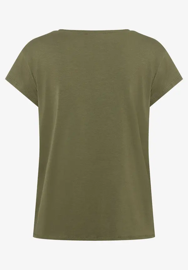 More & More T-Shirt mit Strass-Schriftzug, oliv Rabatt