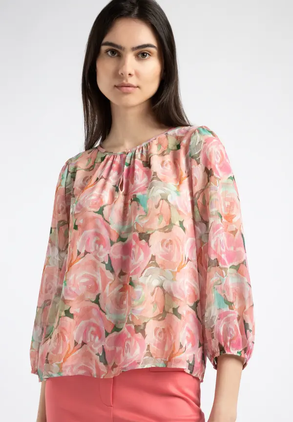 More & More Chiffonbluse, Rosenprint, Sommer-Kollektion Räumungsverkauf