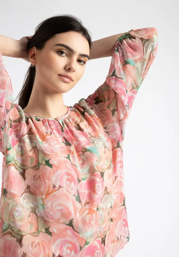 More & More Chiffonbluse, Rosenprint, Sommer-Kollektion Räumungsverkauf