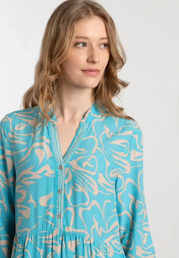 More & More langes Tunikakleid, abstrakter Flowerprint, Frühjahrs-Kollektion Bis zu 50% Rabatt