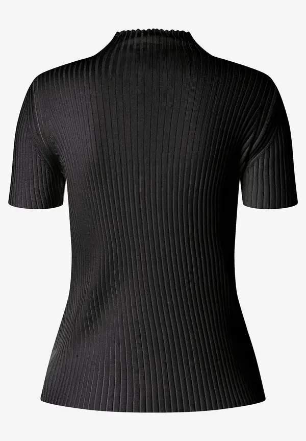 More & More Rippstrick-Pullover, Kurzarm, schwarz Discount Store für neue Produkte