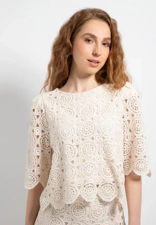 More & More Spitzenbluse, ecru, Sommer-Kollektion Fabrik Onlineshop