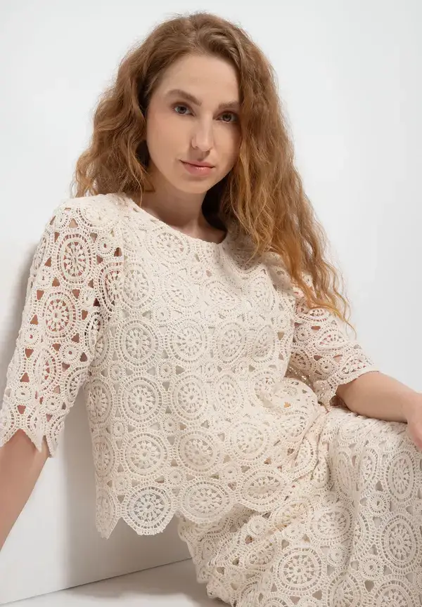 More & More Spitzenbluse, ecru, Sommer-Kollektion Fabrik Onlineshop