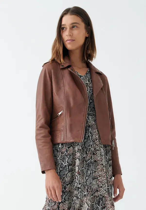 More & More Biker-Lederjacke, hazel brown, Herbst-Kollektion Flash Sale