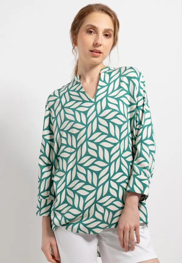 More & More Viskosebluse, grafischer Print, Sommer-Kollektion Große Rabatte