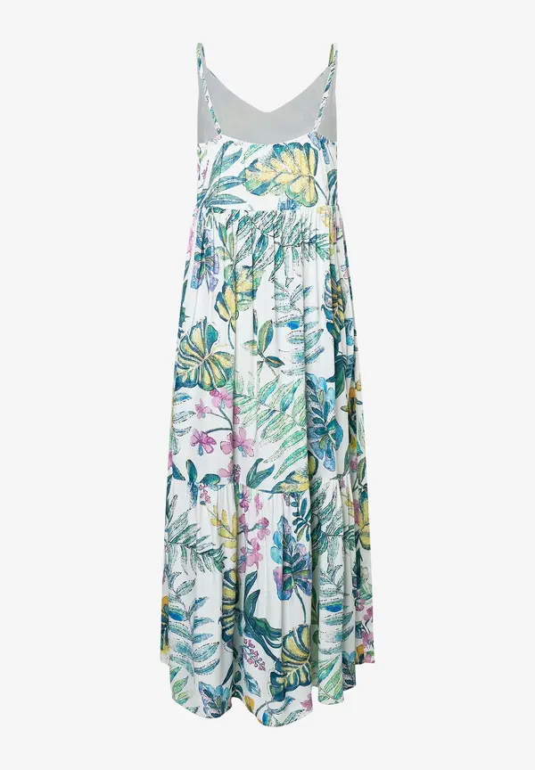More & More Maxi Satinkleid, Blätterprint, Sommer-Kollektion Räumungsverkauf