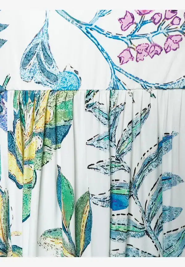 More & More Maxi Satinkleid, Blätterprint, Sommer-Kollektion Räumungsverkauf