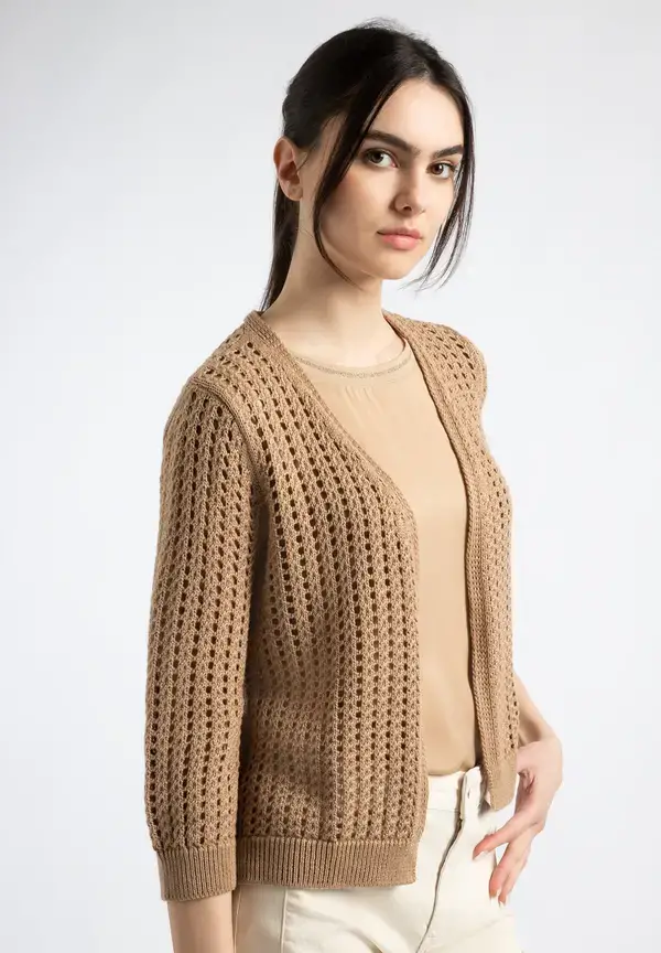 More & More Ajour Cardigan, soft toffee, Sommer-Kollektion 50% Rabatt mit kostenlosem Versand