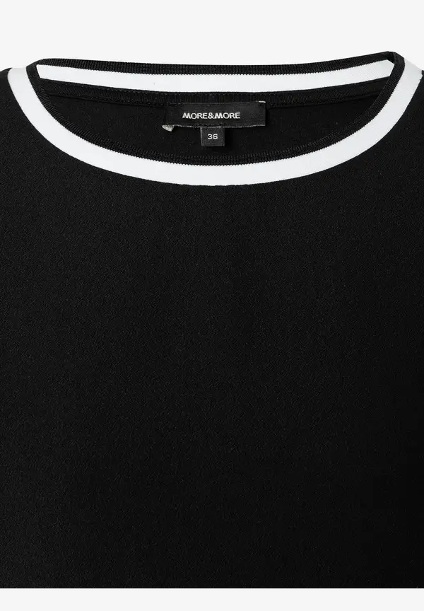 More & More Blusenshirt mit Kontrastabschlüssen, schwarz/weiß, Frühjahrs-Kollektion Auslauf