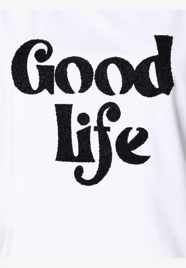 More & More T-Shirt mit Steinchen-Schriftzug, weiß, Sommer-Kollektion zollfrei