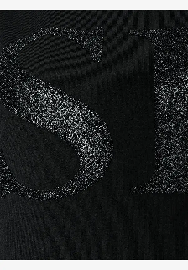More & More T-Shirt mit Perlenaufschrift, schwarz, Frühjahrs-Kollektion 50% Rabatt für begrenzte Zeit