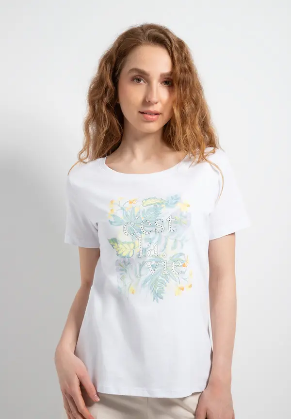 More & More T-Shirt mit Frontprint, weiß, Sommer-Kollektion Zeitlich begrenztes Angebot