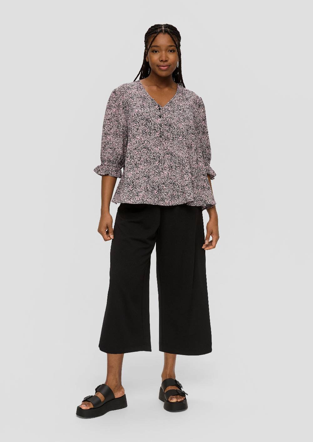 s.Oliver Kurze, gemusterte Bluse mit Raffung Neueste Stile