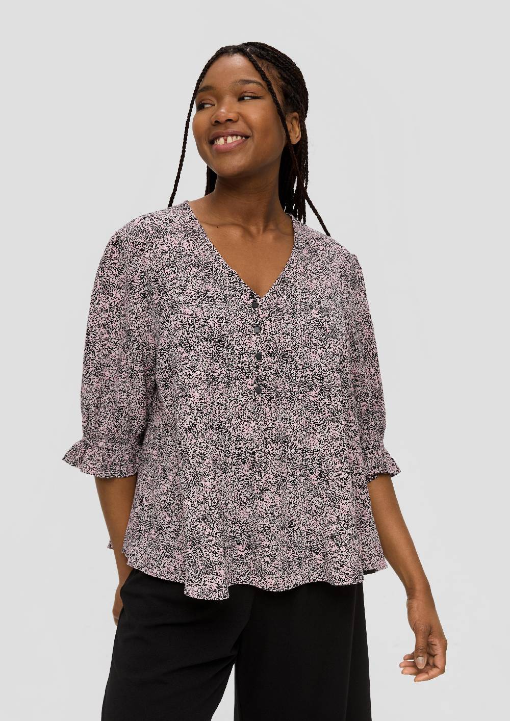 s.Oliver Kurze, gemusterte Bluse mit Raffung Neueste Stile