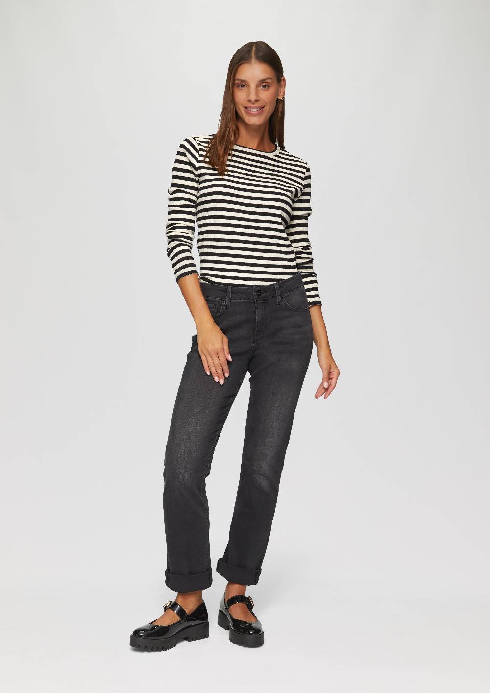 s.Oliver Geripptes Longsleeve im Slim Fit Bis zu 50% Rabatt