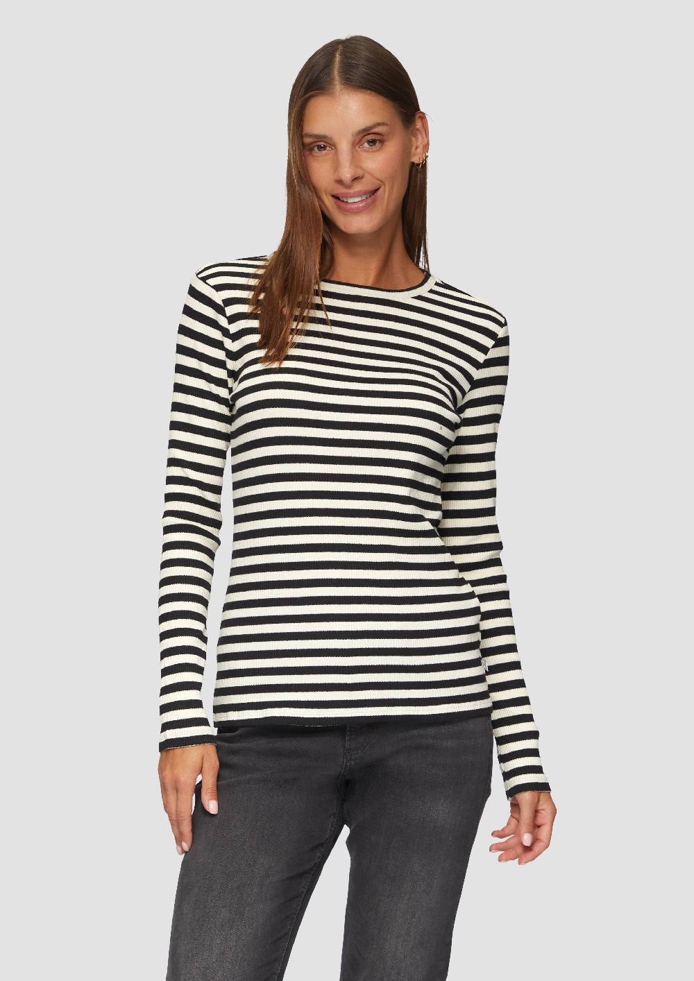 s.Oliver Geripptes Longsleeve im Slim Fit Bis zu 50% Rabatt