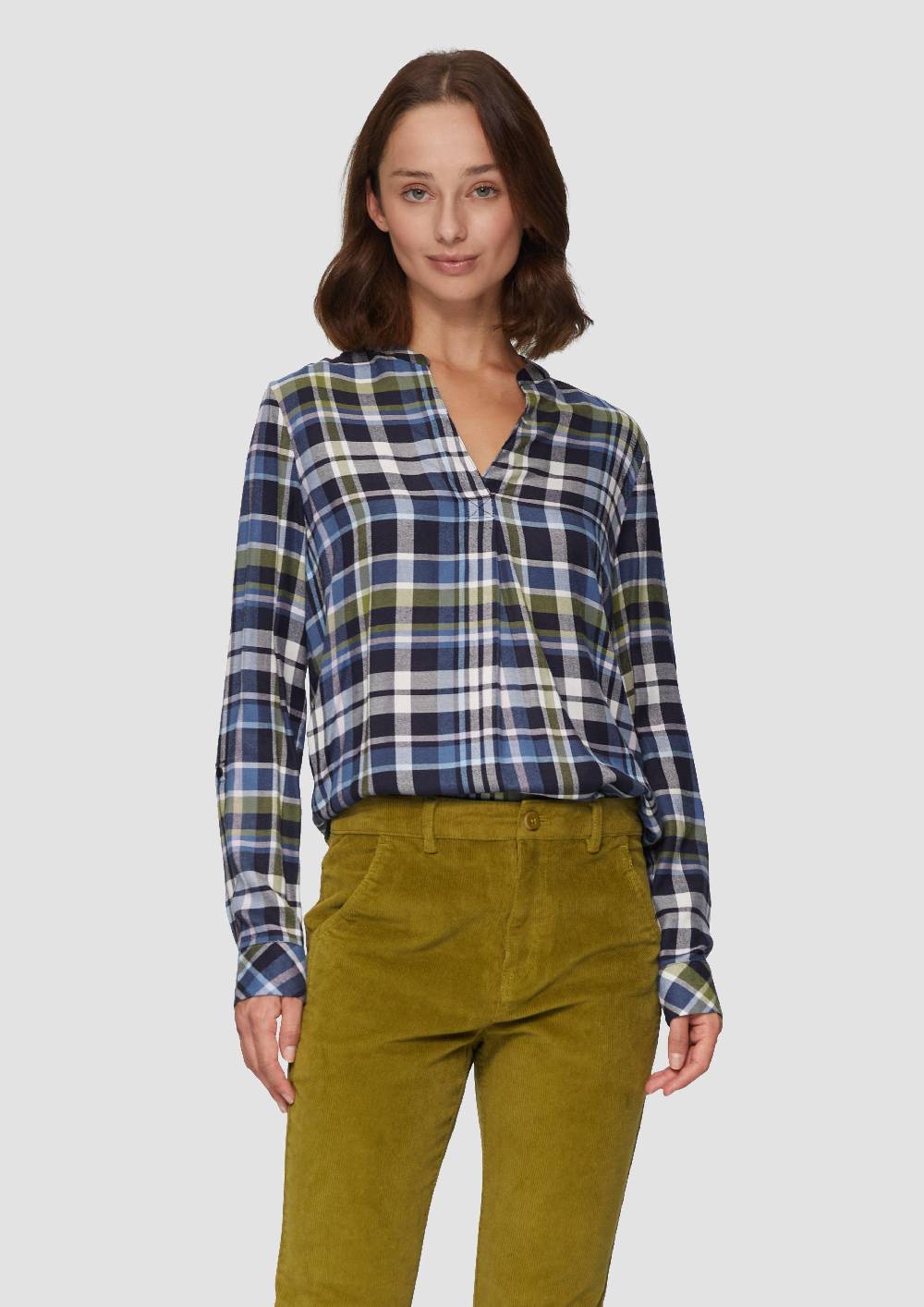 s.Oliver Karierte Bluse aus Viskosemix und Krempel-Detail Discount Store für neue Produkte