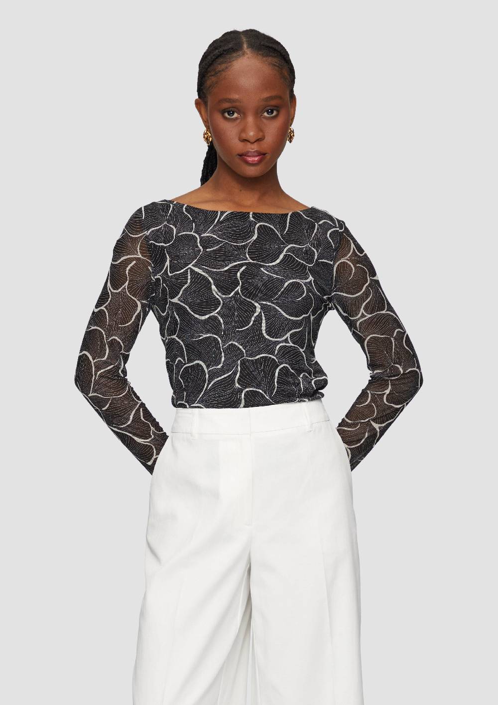 s.Oliver Mesh-Shirt mit U-Boot-Ausschnitt 50% Rabatt mit kostenlosem Versand